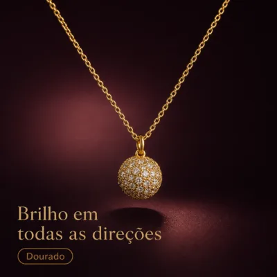 colar com pendente bola de brilho, variante dourada, fundo de estúdio, referência 85290-16