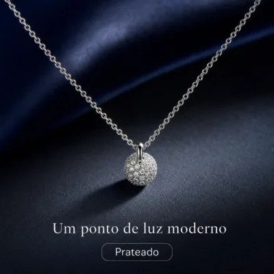 colar com pendente bola de brilho, variante prateada, fundo de estúdio, referência 85290-16