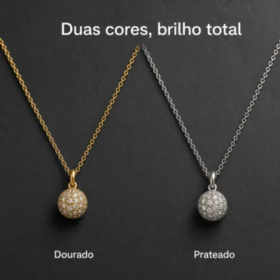 colar com pendente bola de brilho, variante dourada, fundo de estúdio, referência 85290-16