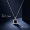 colar com pendente quadrado preto, variante dourada, pedra clara, referência 85290-19