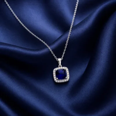 colar com pendente quadrado azul, variante dourada, pedra clara, referência 85290-21