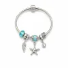 pulseira prateada turquesa em fundo branco, referencia 85326-3