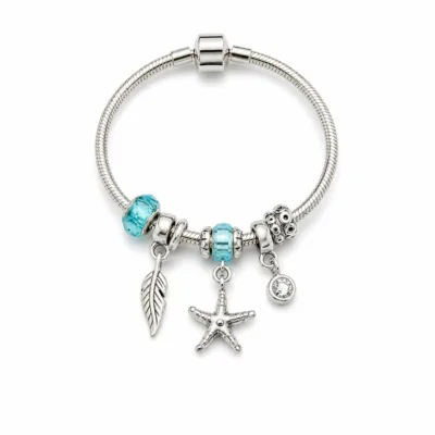 pulseira prateada turquesa em fundo branco, referencia 85326-3