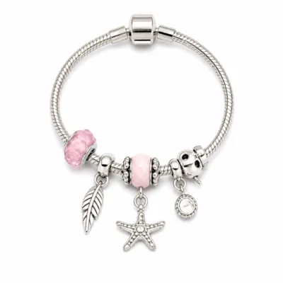 pulseira prateada rosa em fundo branco, referencia 85326-3