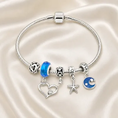 pulseira prateada azul em cetim marfim, referencia 85326-4