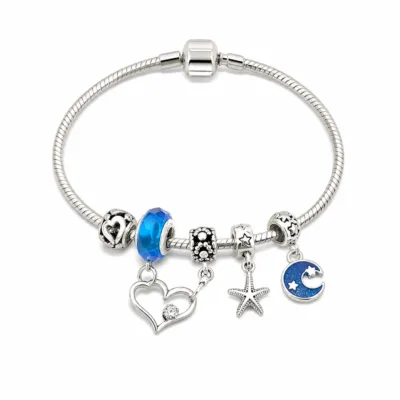 pulseira prateada azul em fundo branco, referencia 85326-4