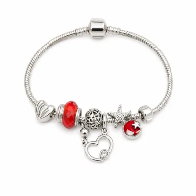 pulseira prateada vermelha em fundo branco, referencia 85326-4