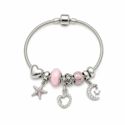 pulseira prateada rosa em fundo branco, referencia 85326-4