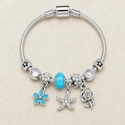 pulseira prateada azul-turquesa em pedra clara de tom quente, referencia 85327-1