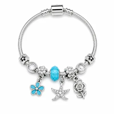 pulseira prateada azul-turquesa em fundo branco, referencia 85327-1