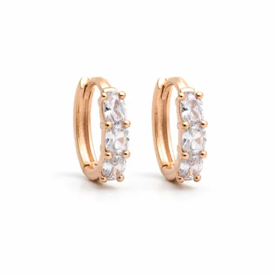 Brincos dourados rosa modelo B com cristais transparentes