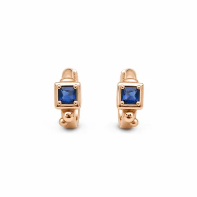 Brincos dourados rosa modelo C com cristal quadrado azul