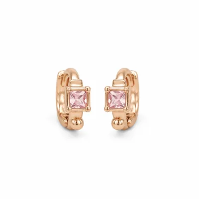 Brincos dourados rosa modelo D com cristal quadrado verde