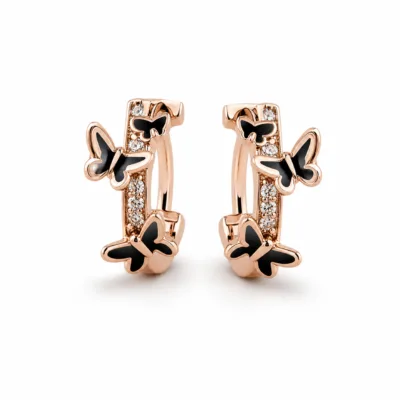 Brincos dourados rosa modelo B com borboletas pretas