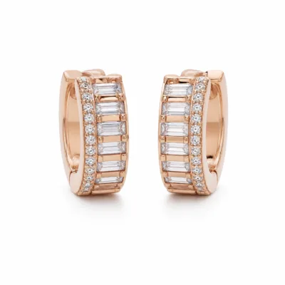 Brincos de argola dourados rosa com cristais baguete