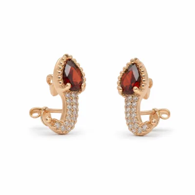 Brincos dourados rosa com cristal gota cristal vermelho