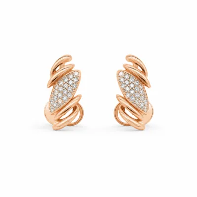 Brincos dourados rosa com folha pavé e aros cruzados