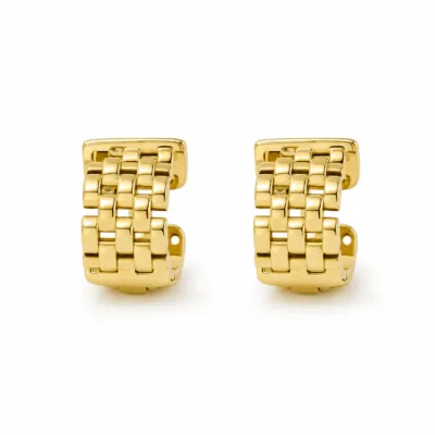 Brincos fashion de argola dourados com textura entrelaçada