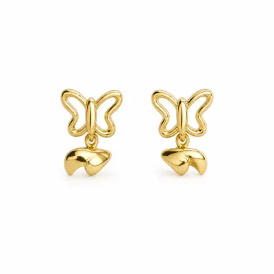 Brincos fashion dourados borboleta com pendente curvo