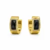 Brincos dourados com cristal preto retangular