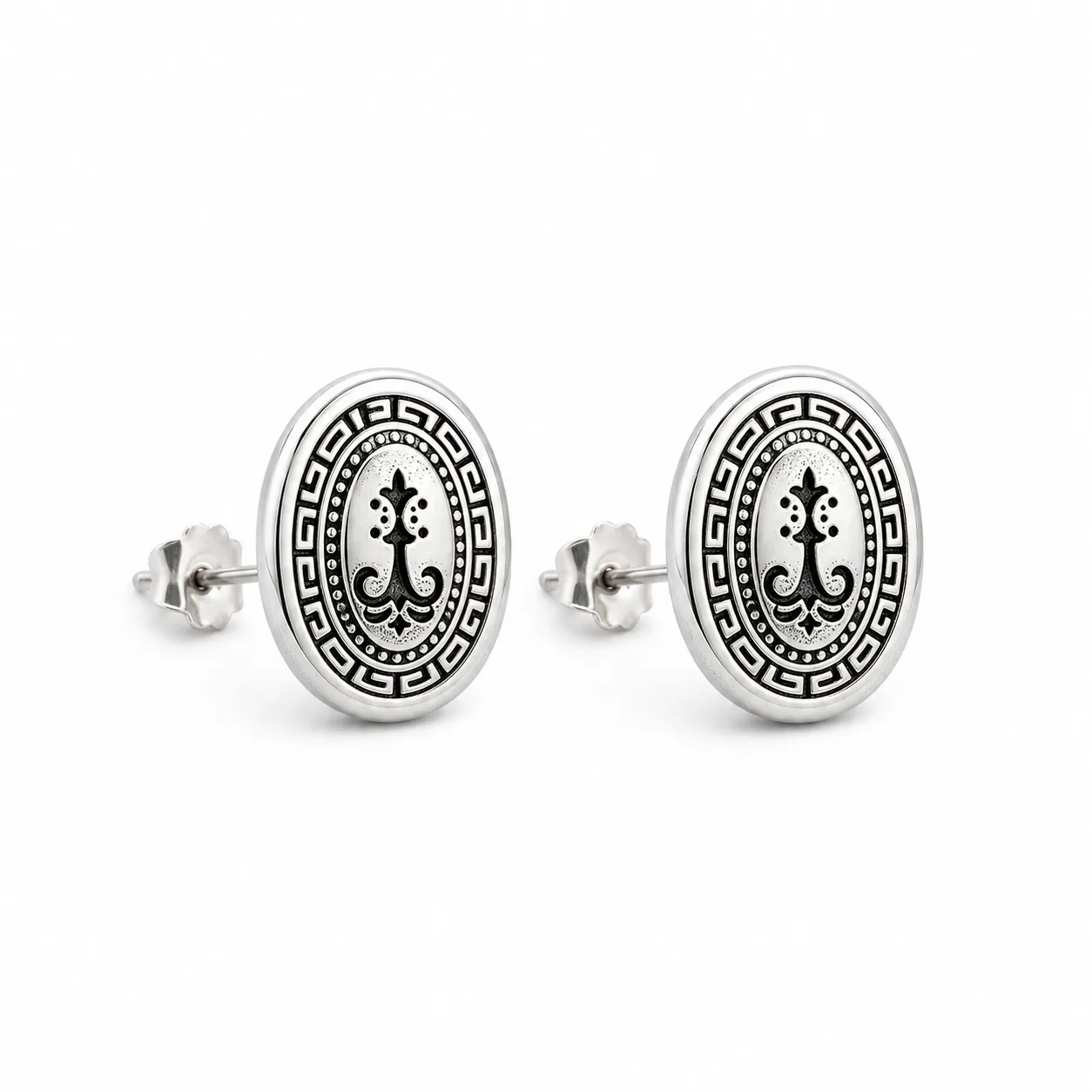 brincos prateados de moda em medalhão, referência 85372-3