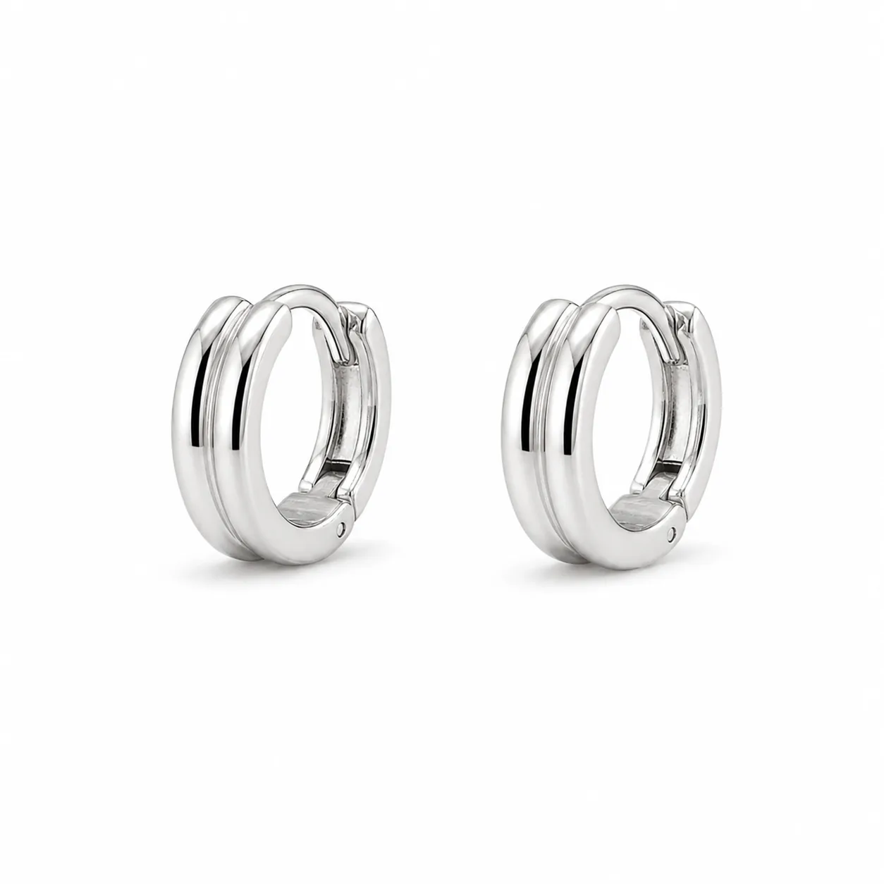brincos prateados de moda em argola dupla, referência 85373-4