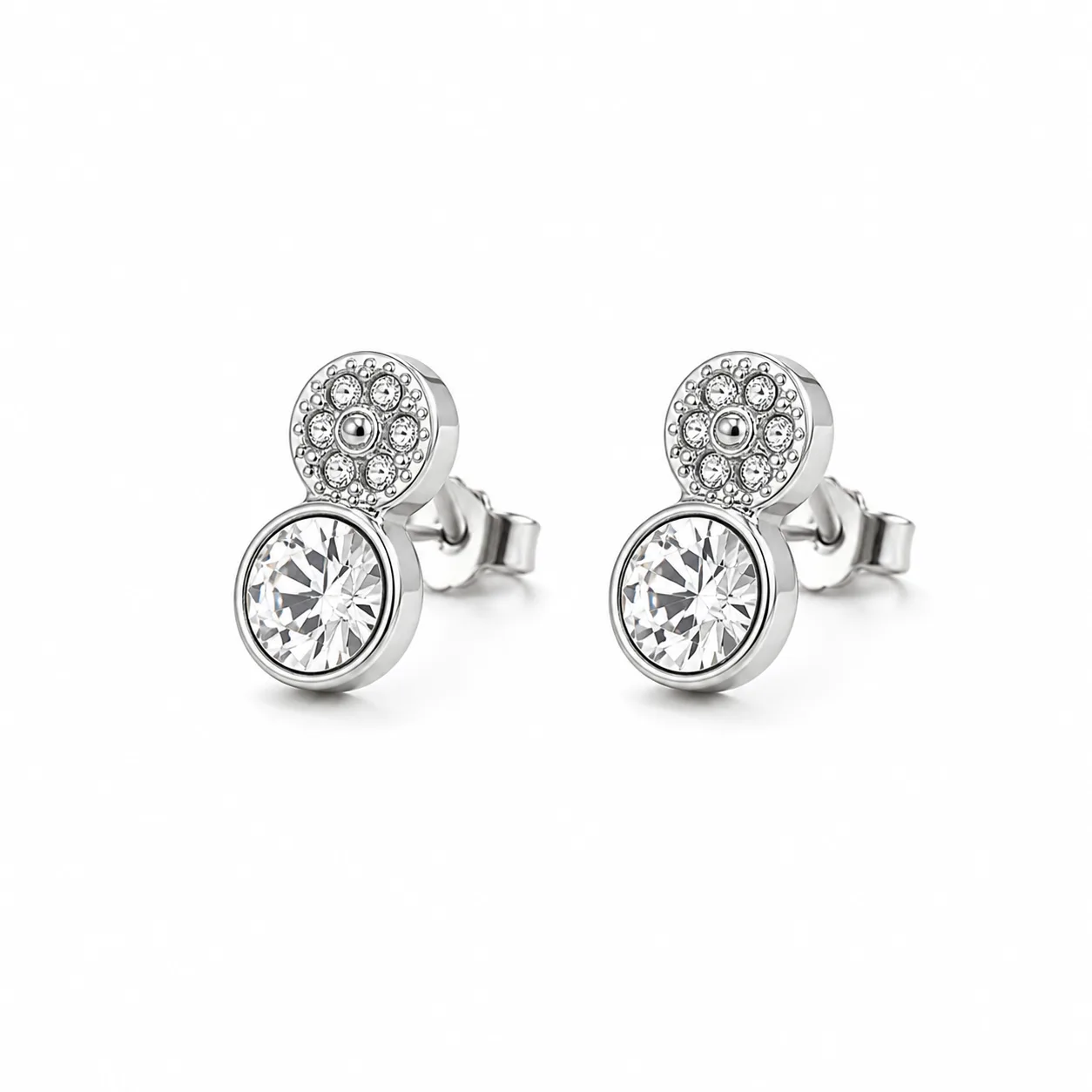 brincos prateados fashion com círculos, referência 85374-13