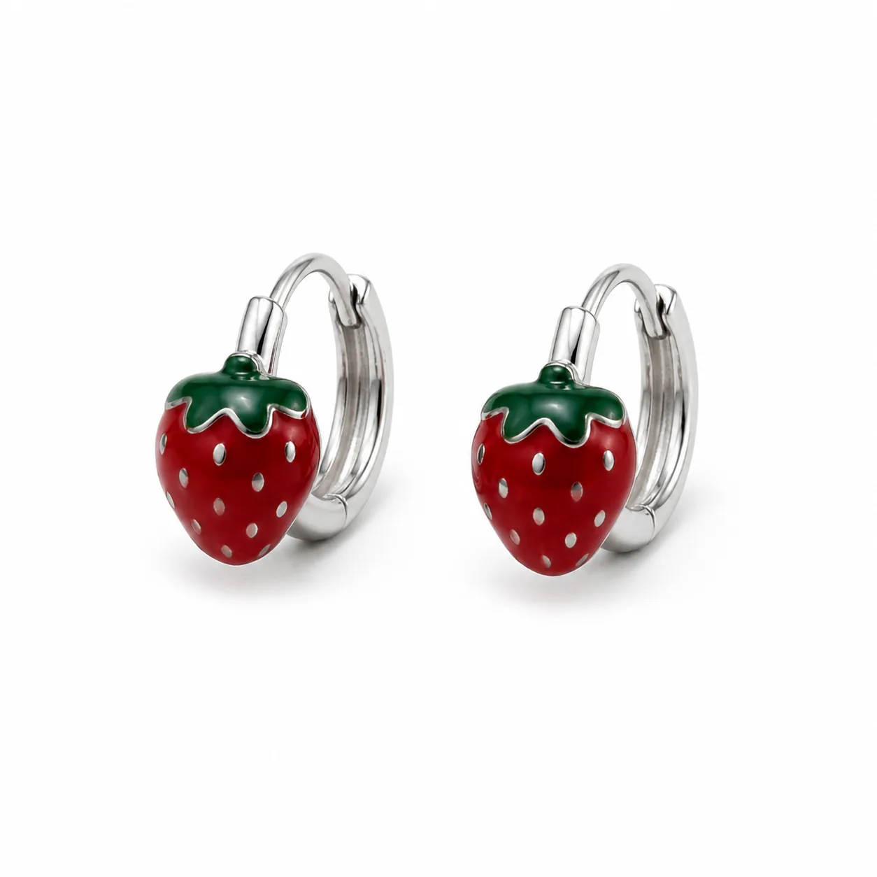 brincos prateados fashion com morango, referência 85374-14