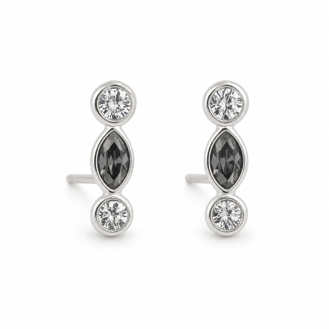 brincos prateados sofisticados com cristal grafite, referência 85374-18