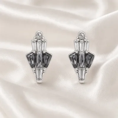 brincos prateados sofisticados geométricos bicolores em cetim marfim, referência 85374-20