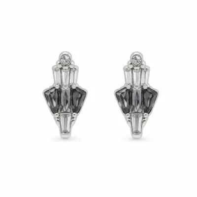 brincos prateados sofisticados geométricos bicolores em fundo branco, referência 85374-20