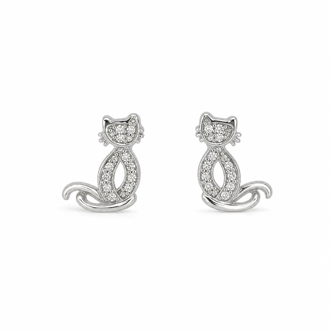 brincos prateados criativos em forma de gato, referência 85374-22