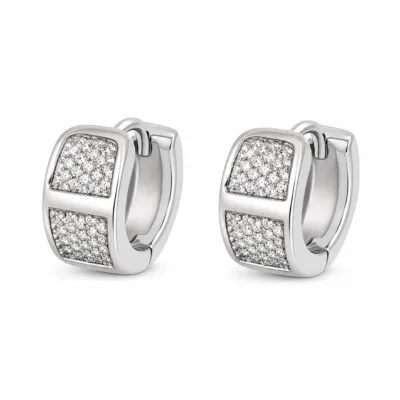 brincos prateados com cristais em dois painéis pavé em fundo branco, referência 85374-3