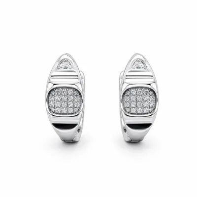 argolas prateadas sofisticadas em forma de escudo com cristais em fundo branco, referncia 85375-10