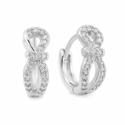 argolas prateadas elegantes com lao pav em fundo branco, referncia 85376-5