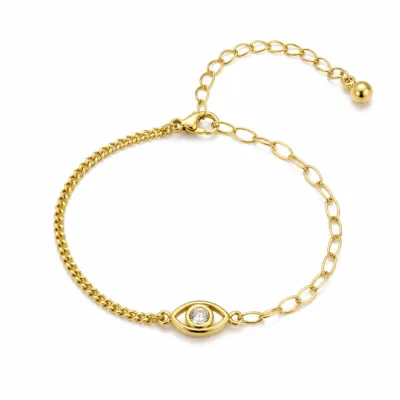 pulseira dourada olho protetor com cristal em fundo branco, referência 85383-1