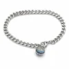 pulseira prateada com esfera turquesa em fundo branco, referencia 85397-2