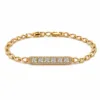 pulseira dourada com barra de cristais em fundo branco, referencia 85402-2