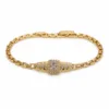 pulseira dourada com fivela de zircões em fundo branco, referencia 85403-1