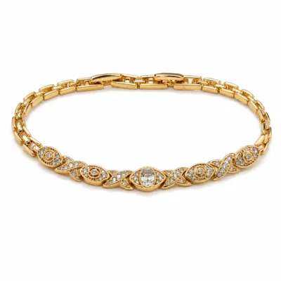 pulseira dourada com cinco olhos de zircões em fundo branco, referencia 85404-2