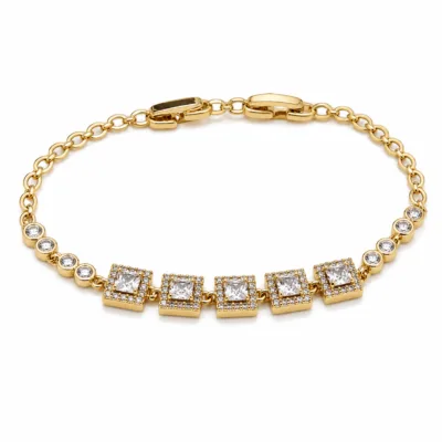 pulseira dourada com cinco cristais quadrados em fundo branco, referencia 85405-1