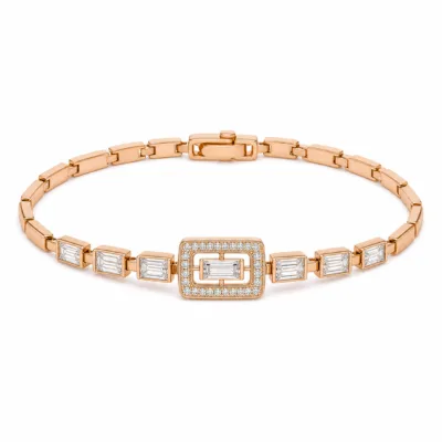 pulseira ouro rosa com cristais baguette em fundo branco, referencia 85405-2