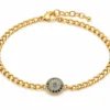 pulseira dourada com cristais azuis, Círculo Azul Pavé, em fundo branco, referencia 85407-1,2