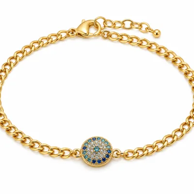 pulseira dourada com cristais azuis, Círculo Azul Pavé, em fundo branco, referencia 85407-1,2