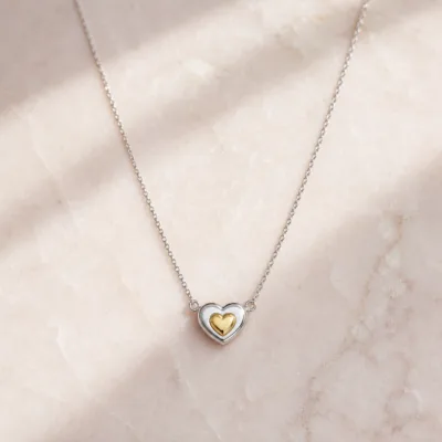 Colar Prateado Folha ou Coração — 2 Modelos — 2 — Coração bicolor