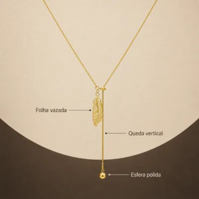 colar dourado em Y com folha, undefined, referência 85417-2