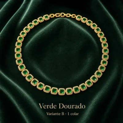 Colar de cristais quadrados verde dourado, variante B, referência 85425-1