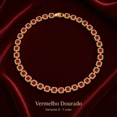 Colar de cristais quadrados vermelho dourado, variante D, referência 85425-1