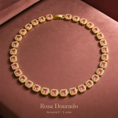 Colar de cristais quadrados rosa dourado, variante F, referência 85425-1