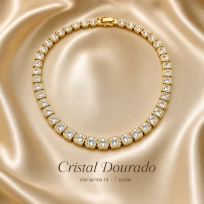 Colar de cristais quadrados cristal dourado, variante H, referência 85425-1